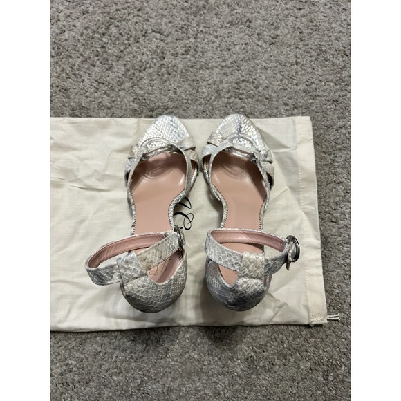New J.CREW Size 7.5 Stella Heels Metallic Snakeskin-Printed Leather Lucite $228